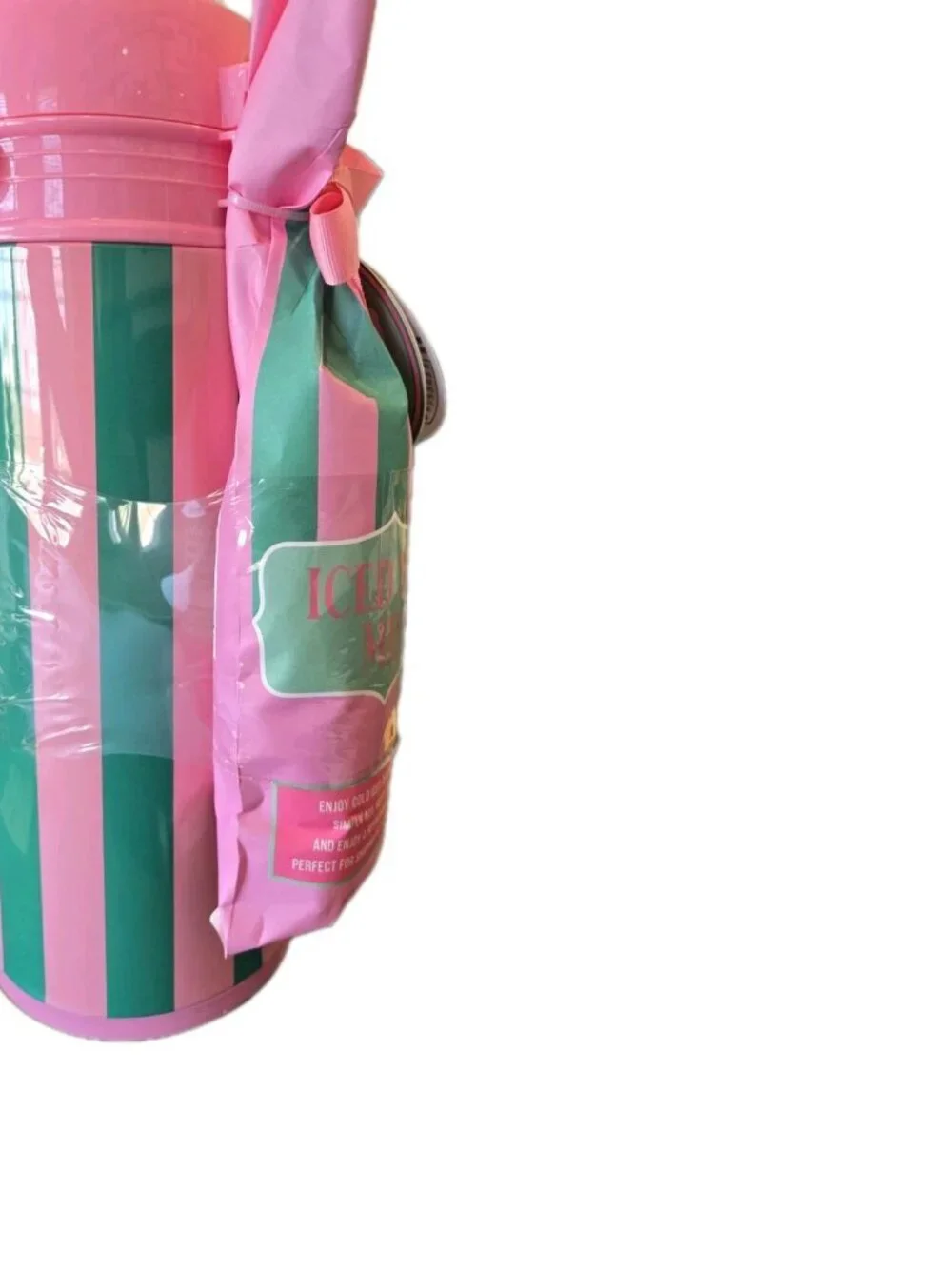 New Pink / Green Stripped Where's My Cabana Boy Thermos Dispenser Portable